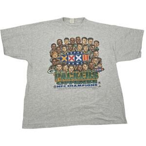 VTG 90s men's Green Bay Packers Roster Xplosion caricature Offense Defense shirt